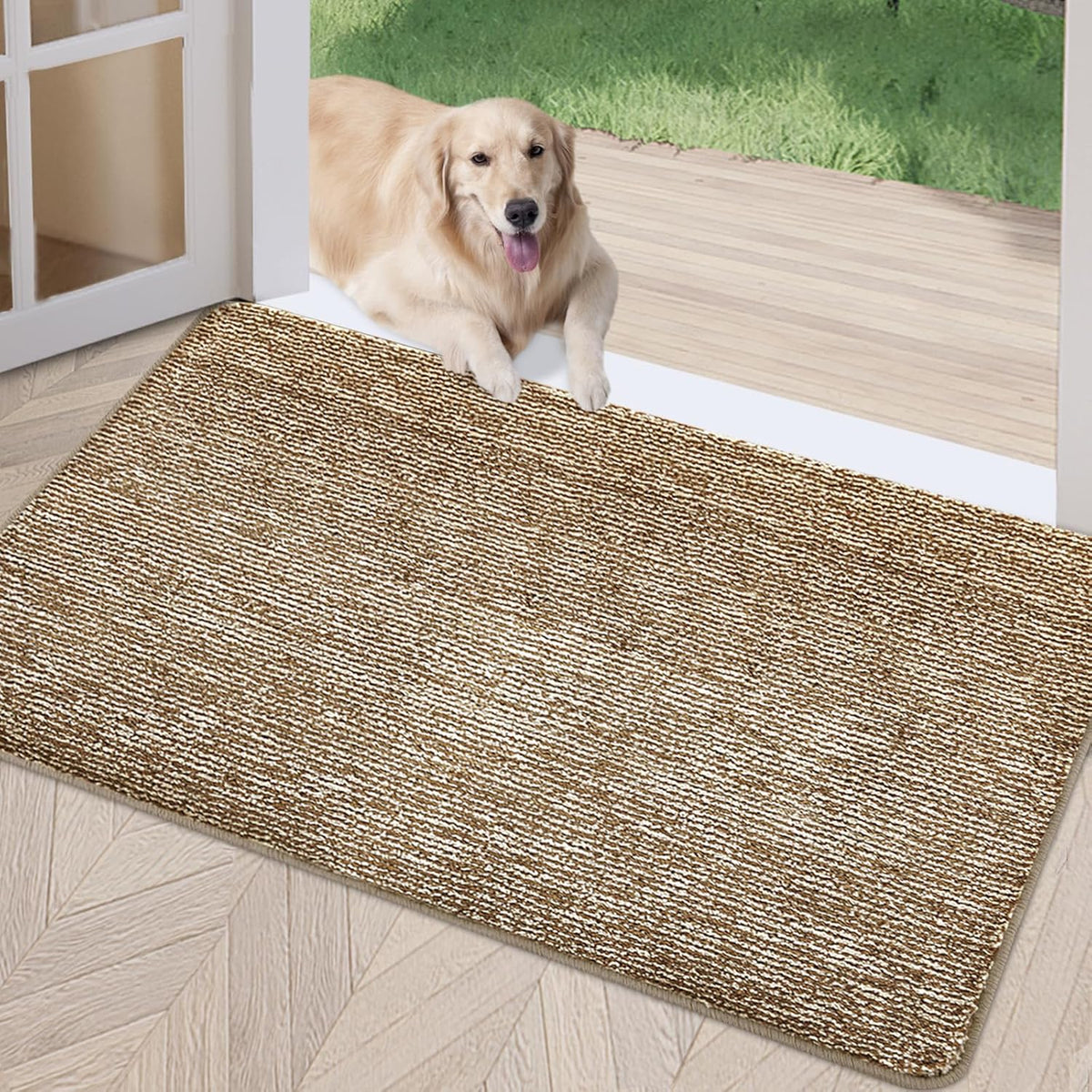 REFETONE Indoor Doormat, Front Door Mat 20"x32" Absorbent Rubber Backing Non Slip Back Door Mats, Washable Low-Profile Inside Floor Mat Door Rugs for Entryway, Resist Dirt Mud Mat for Dogs, Coffee