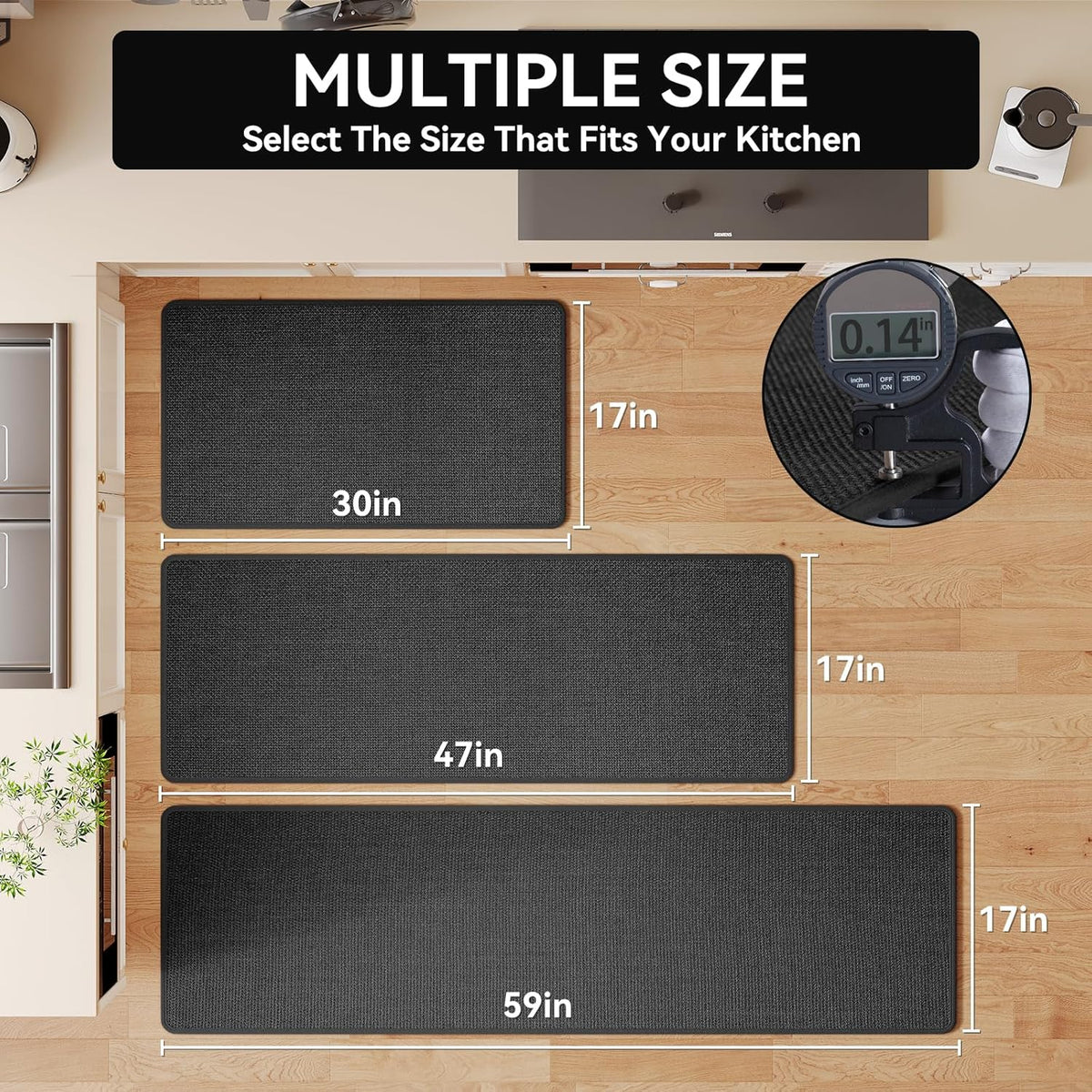 Kitchen Mats for Floor, Super Absorbent Kitchen Rugs Non Slip Washable, Soft Imitation Linen Braided Kitchen Runner Rug, Standing Mat Kitchens Sink Mat, Easy to Clean, Black 17x71
