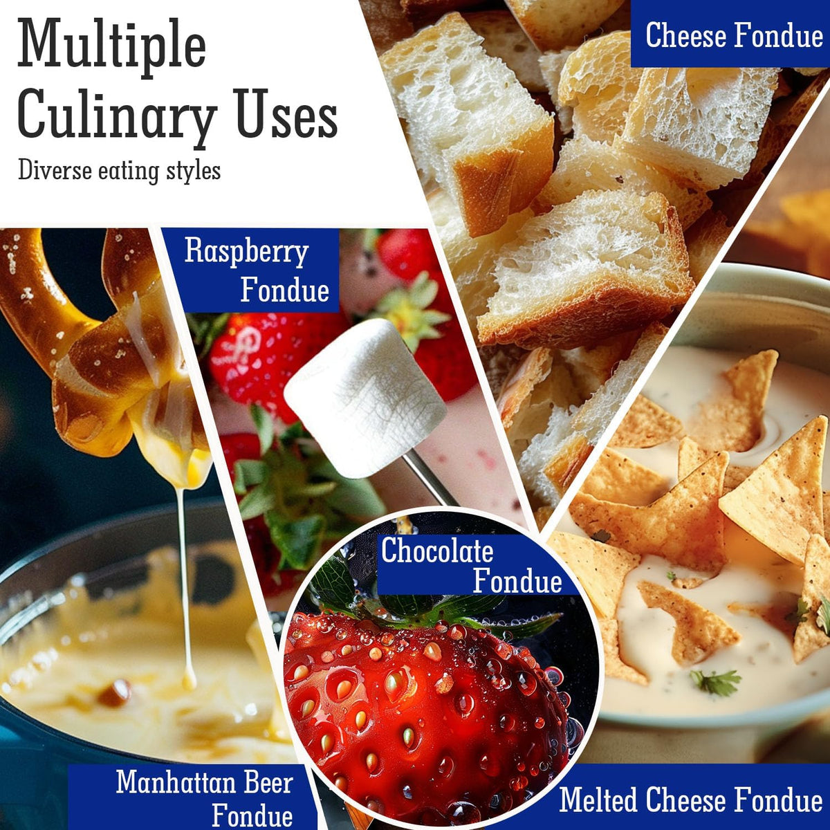 Artestia Swiss Fondue Set for Party - 2L Large Capacity Cheese Fondue Pot Melting Chocolate, Ceramic Fondue Pot, 6 Fondue Forks, Christmas, Wedding Gifts (Icebound Eagles)