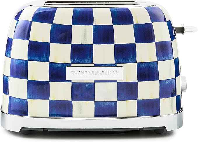MACKENZIE-CHILDS 2-Slice Toaster, Decorative Toaster for Kitchen, Blue-and-White Royal Check