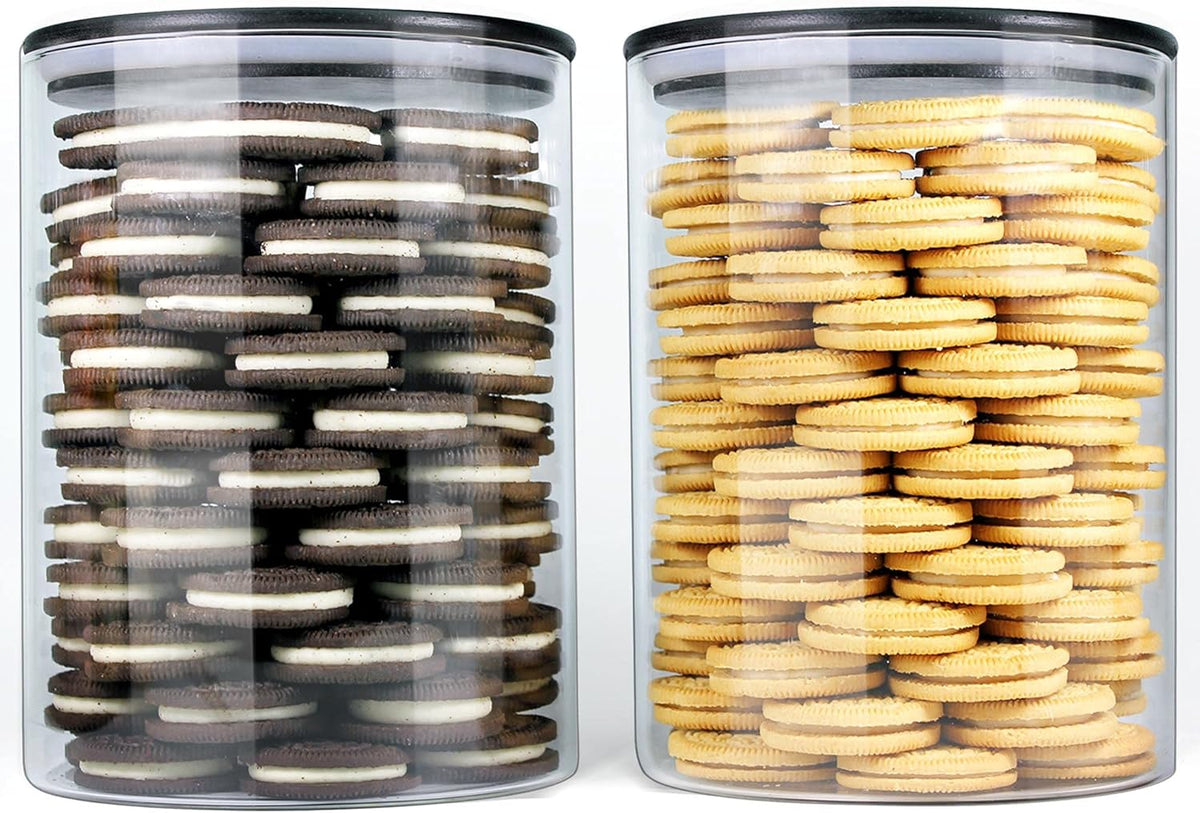 Urban Green Glass Jars with Black Lids, Glass Food Storage Canister with black lids, Pantry Flour Jars, Large Size Food Storage Containers set (2 Sets of 100oz)