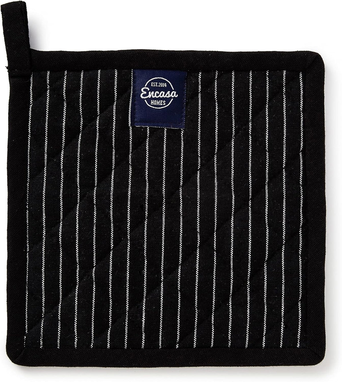 Encasa Homes 8 inches Oven Microwave Potholders (2 pc Set) for Kitchen Cooking & Baking - Heat Resistant, Thick & Safe, Protection of Hands from Hot Utensils - Butcher Stripes Black