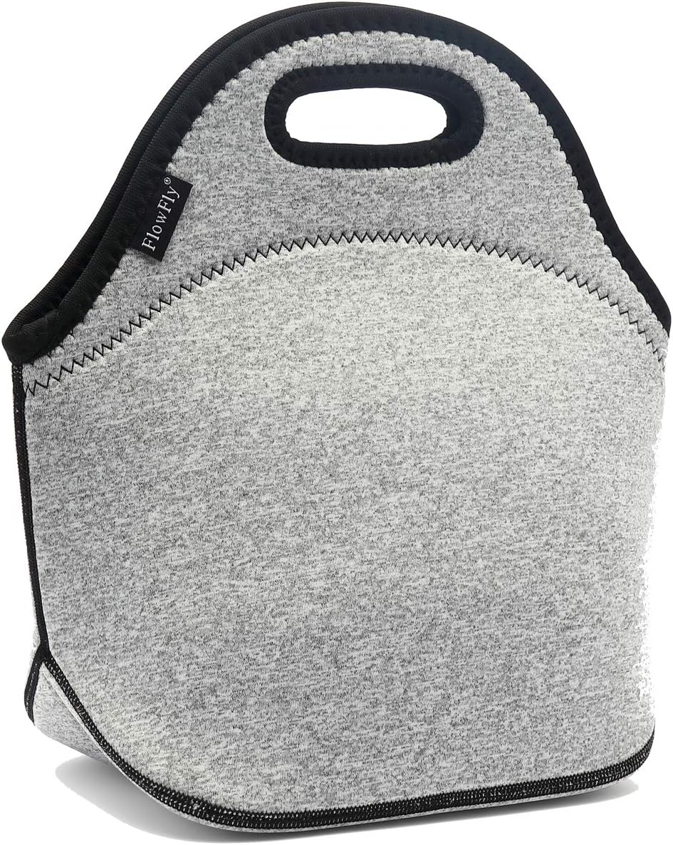 FlowFly Neoprene kids Lunch box Insulated Soft Bag Mini Cooler Thermal Meal Tote Kit for Boys, Girls,Men,Women,School,Work, Office, Grey
