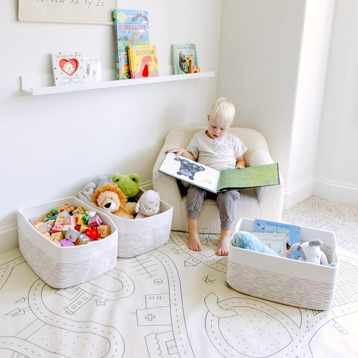 NaturalCozy Storage Baskets 16.8”x13”x7.6” Cotton Rope Woven Baskets for Organizing 3-Pack | Toy Storage Bins | Basket for Shelves, Laundry, Blanket, Clothes, Closet, Kitchen, Bathroom, Gifts