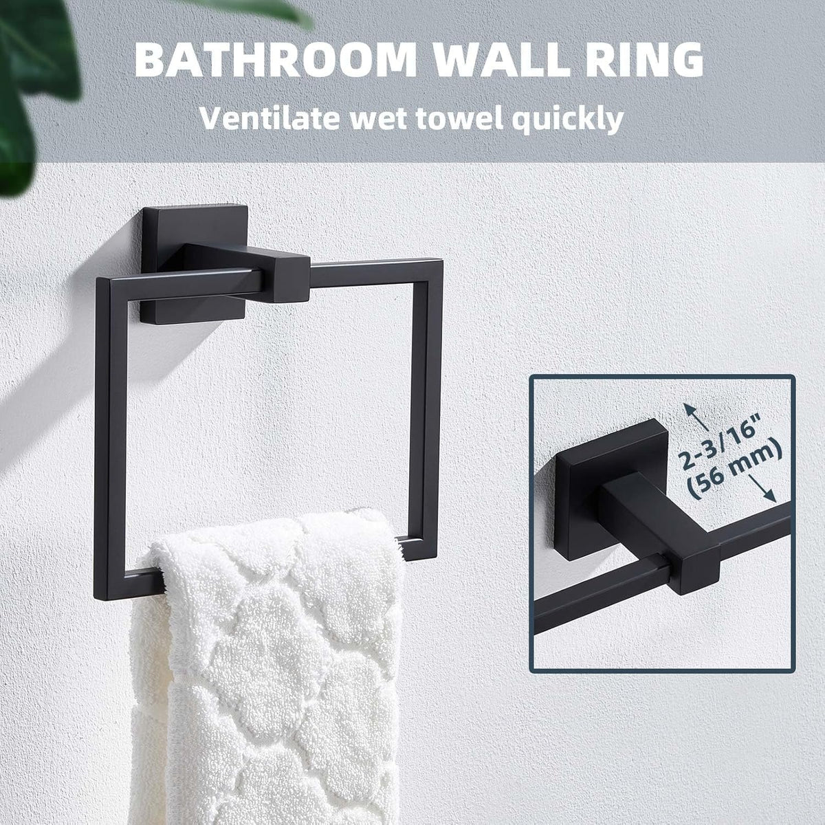 APLusee Swivel Towel Ring Matte Black, 304 Stainless Steel Square Hand Towel Holder for Bathroom Wall Mounted
