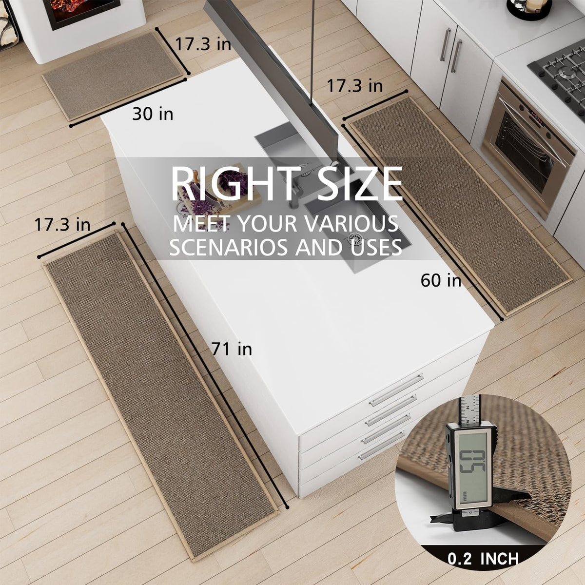 Kitchen Mat Set of 2 PCS, Cushioned Non Slip Rugs for Kitchen Floor, Absorbent Runner Comfort Standing Mats Washable for Kitchen, Office, Home (Brown, 17.3"x30"+17.3"x60")