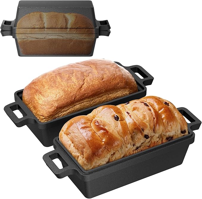 9×5 Inch Cast Iron Loaf Pan with Lid, bread pans for baking, 2 Piece Set | Even Heat Distribution Bread Baking Pan for Homemade Sandwich Bread, Banana Bread, Cakes, Meatloaf