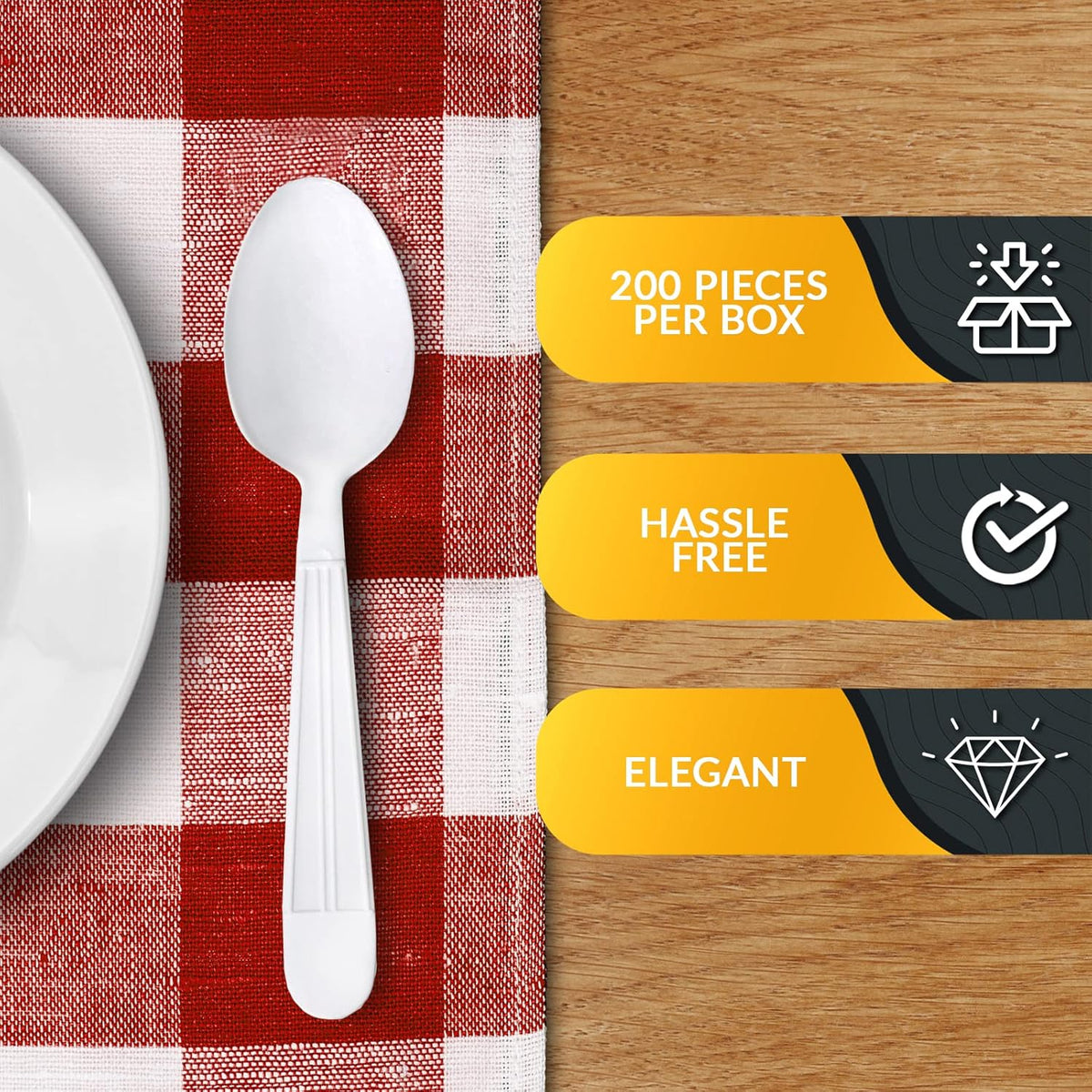 PAMI 200-Pack Heavy Duty Disposable Table Spoons and White Plastic Forks - Plastic Spoons for Soup, Heavy Duty for Parties