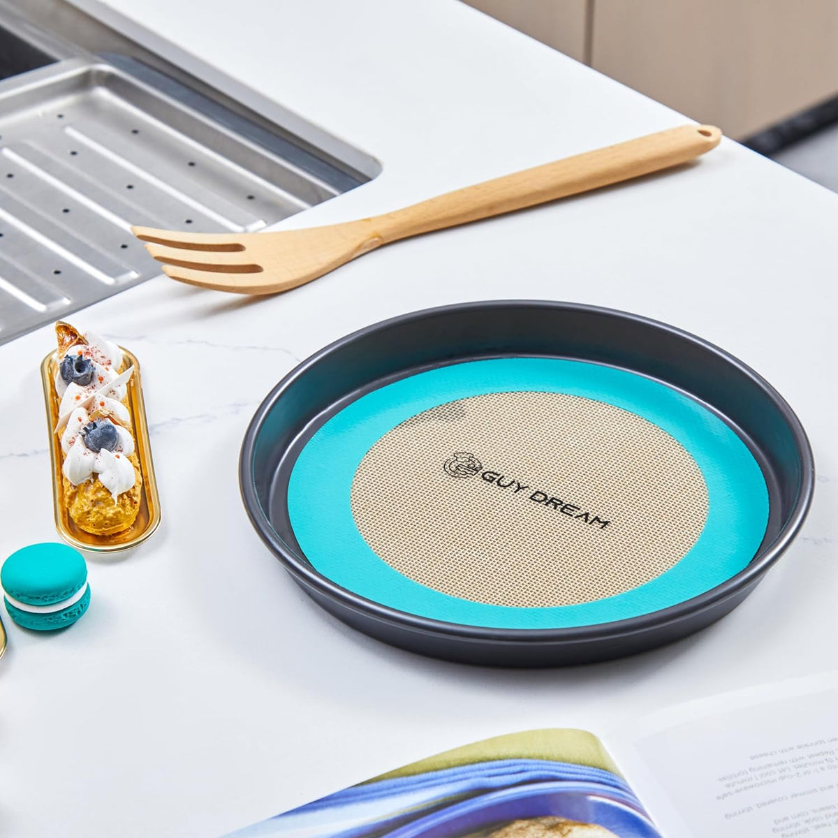 GUYDREMAT 9-Inch Silicone Baking Mats Set of 2 - Non-Adhesive, Heat Resistant Up to 480°F, Durable for Baking Cakes, Pizza, Pastries, Bread, Easy Storage, Ideal for Convection Ovens