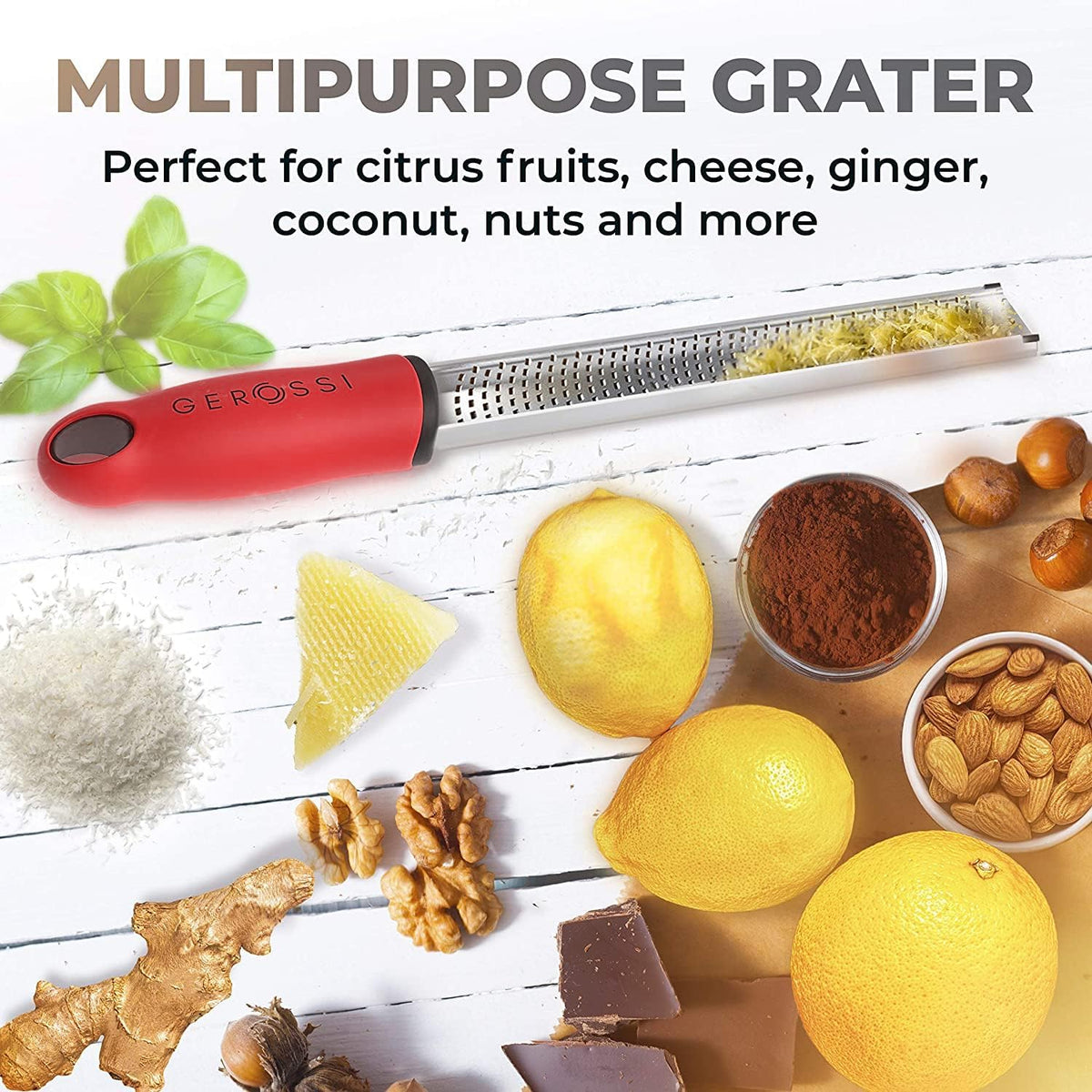 Stainless Steel Cheese Grater & Lemon Zester w/Extra Sharp Blade - Perfect for Lemon, Parmesan, Garlic, Chocolate - Spice Up any Dish in Seconds w/Your Premium Citrus Hand Grater with Handle - Red
