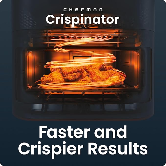 Chefman Crispinator Air Fryer 6-in-1 with 8 Qt capacity, 450°F Max Temp with TurboFry Pro Technology for Fast and Even Results, Viewing Window, Nonstick Ceramic Basket