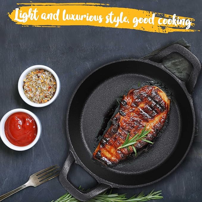 Mini Cast Iron Skillets 6.3 x 6.3 x 1.5 Inch Cast Iron Pan Small Ramekin Set Black Casserole Dish Cookware Oven Safe Mini Skillets for Kitchen Indoor Outdoor Picnic (4 Pack)
