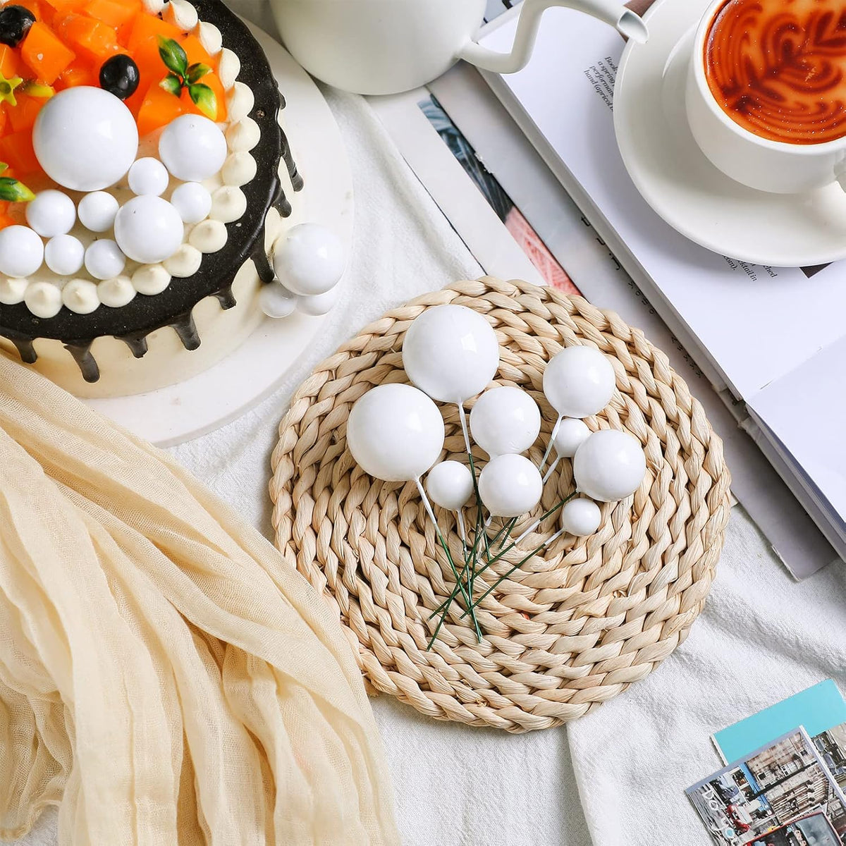 108 Pcs Balls Cake Topper DIY Cupcake Insert Foam Balloons for Cake Baking Wedding Anniversary Birthday Decoration(White,Multi Sizes)