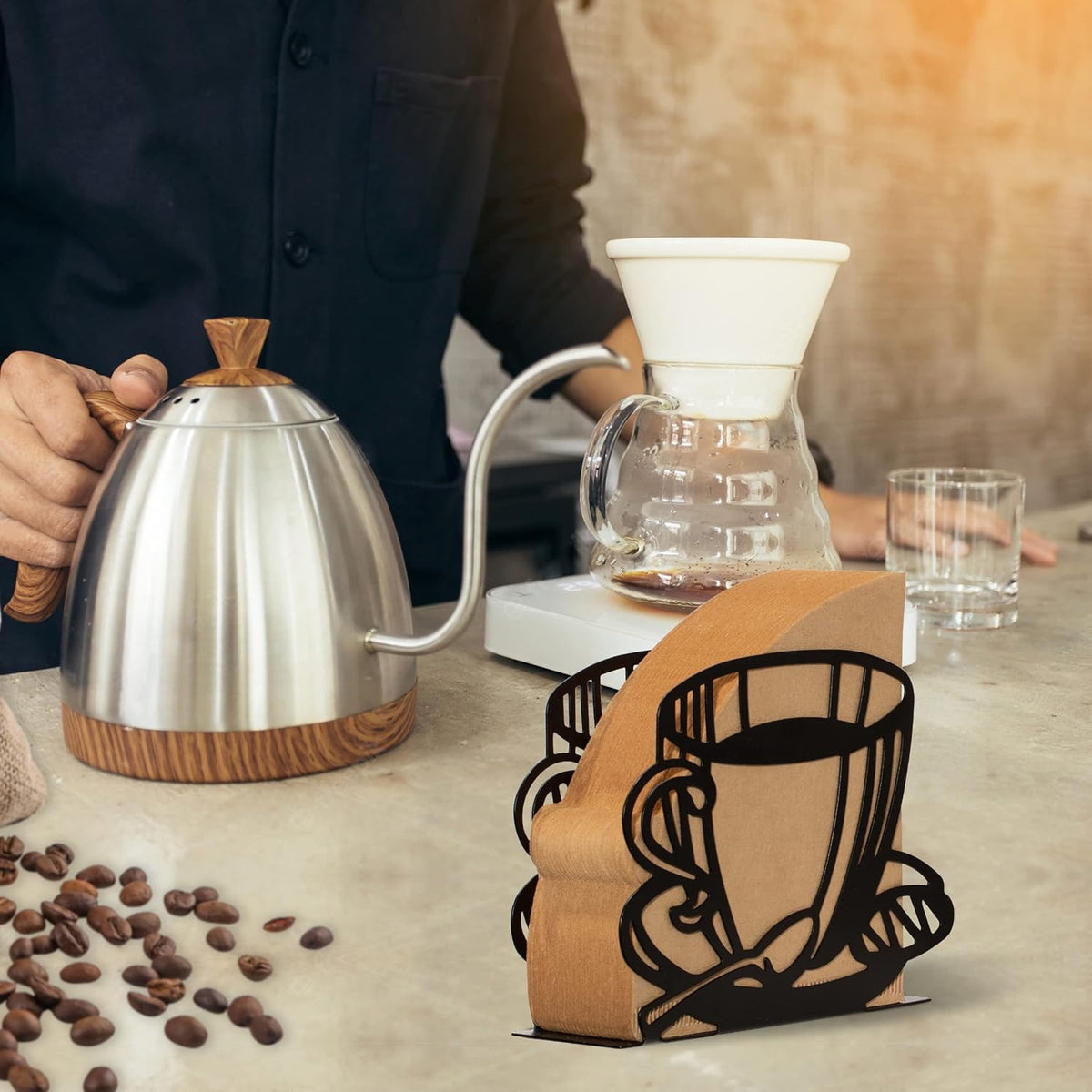 1 PCS Coffee Filter Holder,Coffee Paper Storage Rack Coffee Filter Paper Container Stand for Fan-shaped,T-shaped,Square-shaped Over Paper Filters,Good for Home Kitchen Restaurant Picnic Party wedding