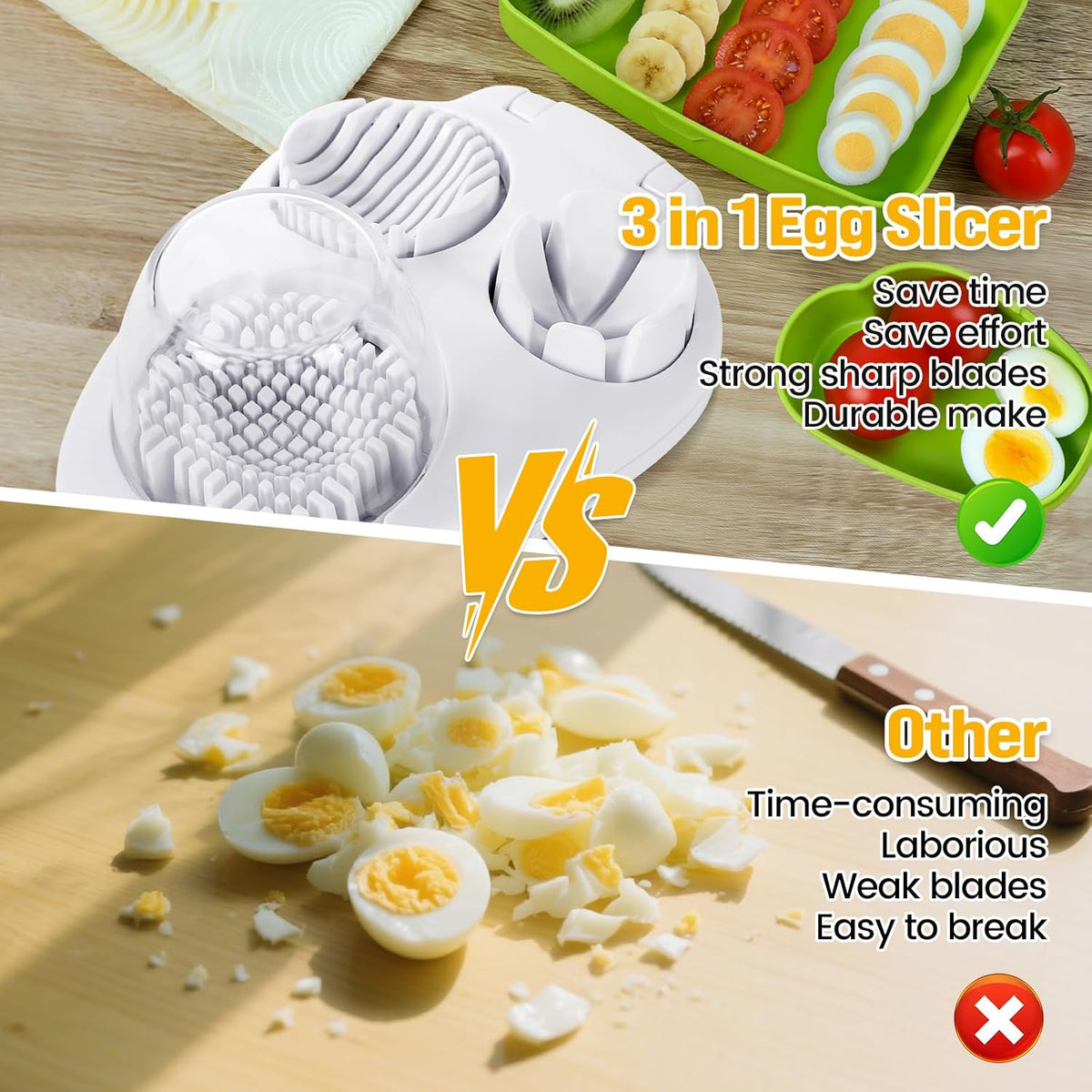 Nxyznmql3-In-1egg Slicer For Hard Boiled Eggs,Stainless Heavy Duty Steel Egg Slicer Kitchen Gadget, Fit Strawberry,Apple,Banana,Cherry,Tomato,White