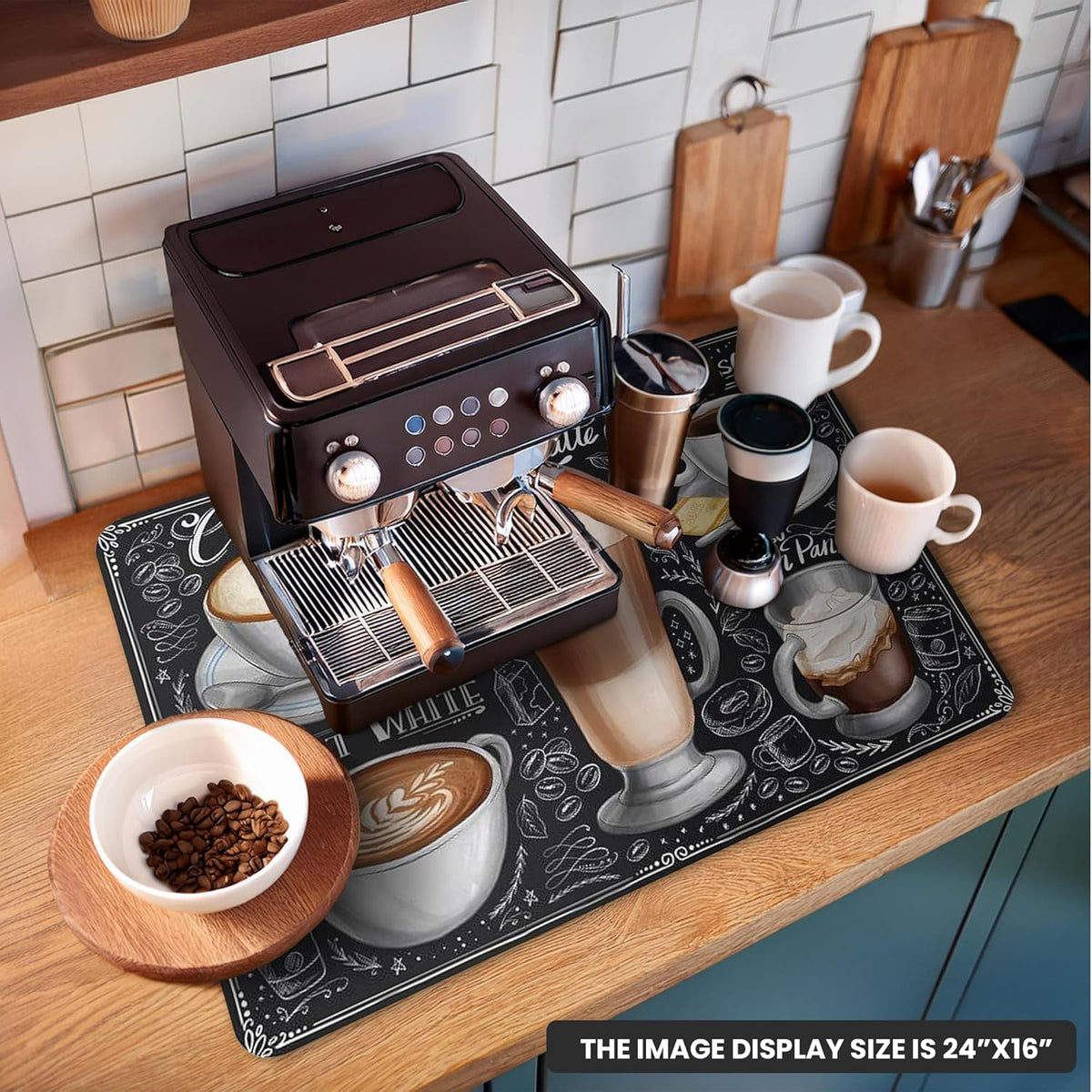 Dish Drying Mat Super Absorbent – 12" x 18" Coffee Mat for Countertops – Non-Slip Drying Mat for Kitchen Counter – Easy to Clean Water Absorbent Mat – Quick Dry Dish Drying Mats (Americano)