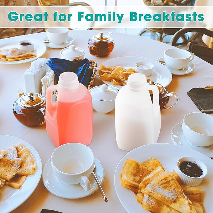 Skylety 24 Pack Mini Milk Jugs Plastic Gallon Jugs with Caps Water Juice Empty HDPE Soda Bottles Gallon Containers for Liquids Smoothies Tea(32 oz,White)