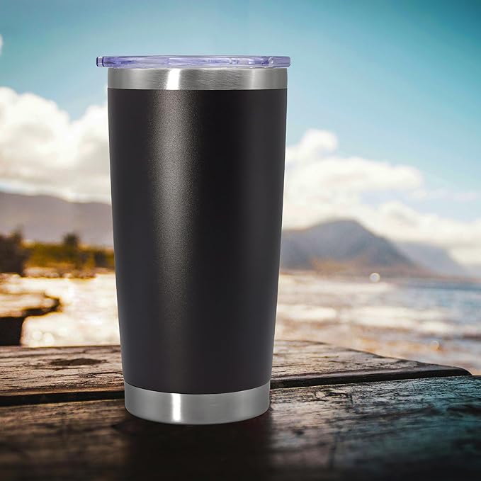 20 oz Tumbler Coffee Travel Tumblers Bulk with Lid Stainless Steel Double Wall Vacuum Insulated Mug Powder Coated Cups fit Car Cupholder for Hot and Cold - Black, 12Pack