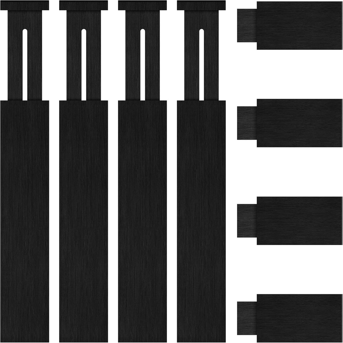 FJO 4 Pack Adjustable Bamboo Drawer Dividers - 12.5" - 21.7" Expandable Drawer Separators for Kitchen, Utensils, Clothes, Bedroom, Dresser, Bathroom (Black)