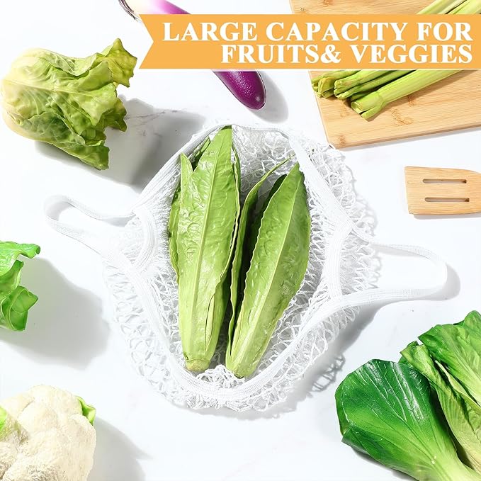 Shappy 12 Pack Reusable Mesh Grocery Bags Large Crochet Market Bag Cotton Kitchen Tote for Fruit Vegetable Storage