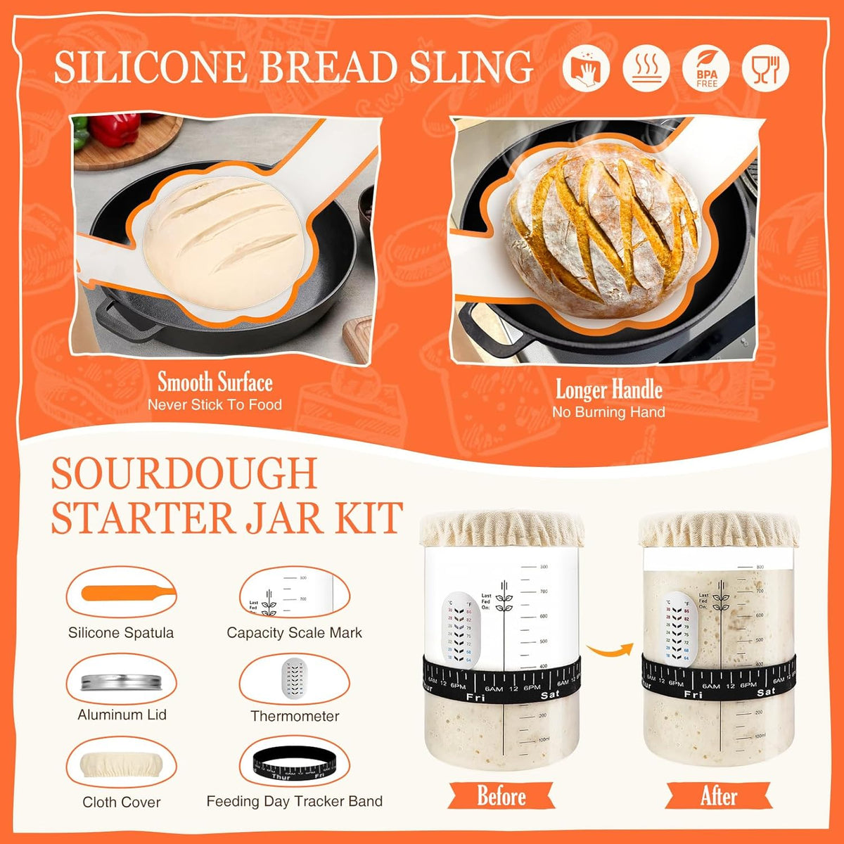 Sourdough Starter Kit, Sourdough Bread Baking Supplies, Sour Dough Starter Kits, Woven Bread Proofing Basket, Sourdough Kit Jar Sour Dough Bread Making Tools Kit Accessories, Gifts for Women Mom Wife