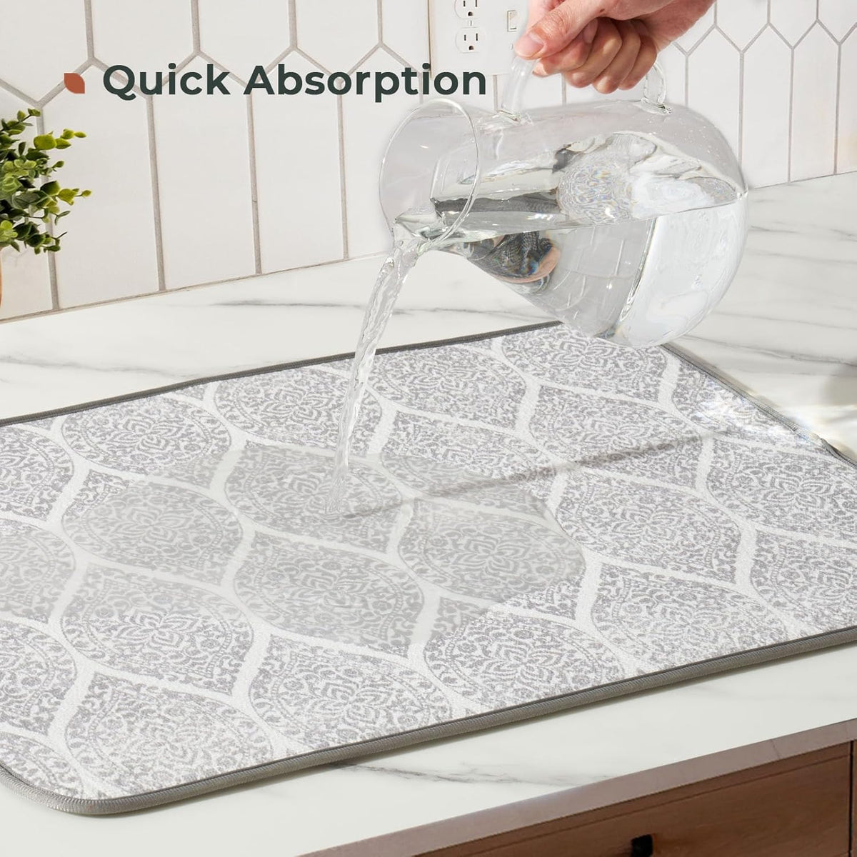 FRESHMINT Printed Dish Drying Mats for Kitchen Counter 2 Pack Absorbent Reversible Drying Mats Microfiber Kitchen Countertop Protector Dishes Drying Pad Extra Large 18"x16" Dish Mat