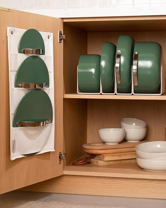 Caraway Non-stick Ceramic Cookware Set (12 Piece) Pots, Pans, Lids and Kitchen Storage - PFAS & PFOA Free - Oven Safe Pan Set & Compatible with All Stovetops - Perracotta