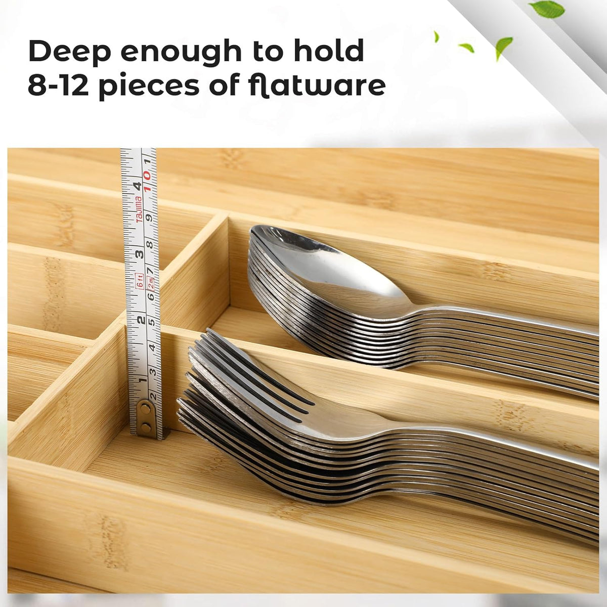 Fabsome Silverware Organizer for Cabinet Drawer, Expandable from 16.7'' to 30'' Wide Bamboo Wood Flatware Tray for Large Kitchen Drawers, Cutlery Utensil Holder