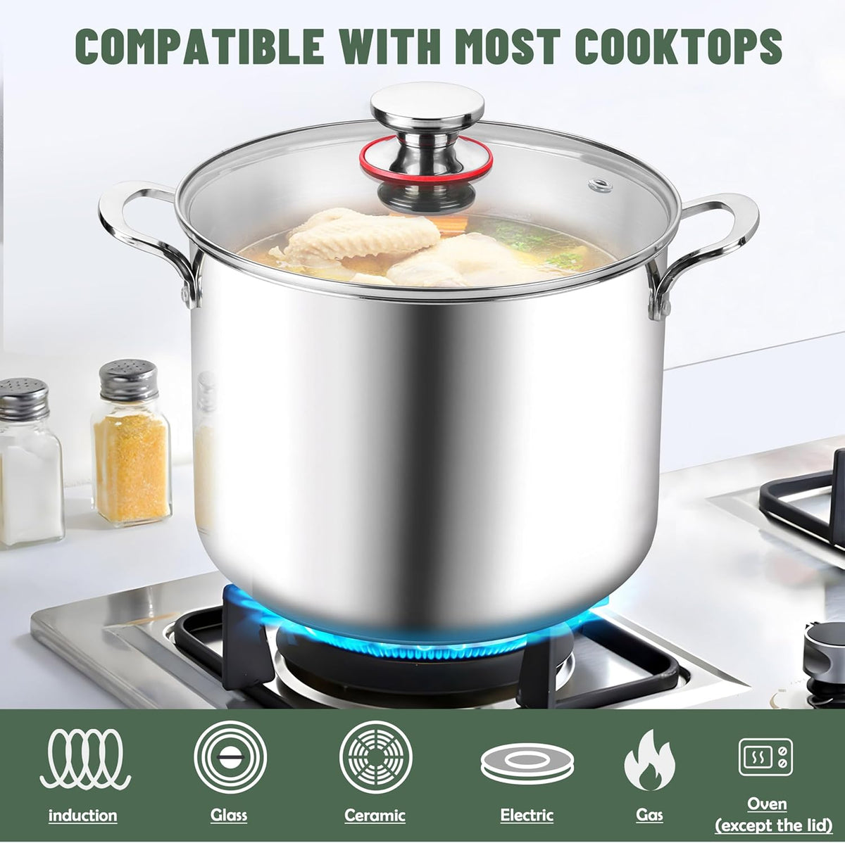 Herogo 12 Quart 18/10 Stainless Steel Stock Pot with Lid, Large Heavy Duty Soup Pot Compatible with Electric, Gas, Induction and Gas Cooktops, Dishwasher Safe