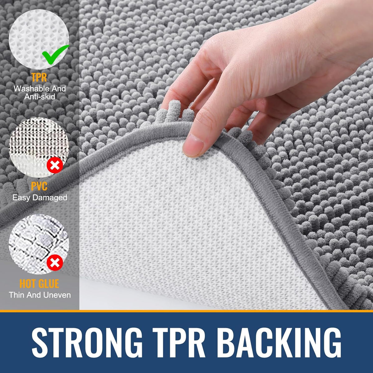 Arotive Bathroom Rugs 30x20, Extra Soft Absorbent Shaggy Chenille Bath Rugs, Machine Washable Rubber Backing Non-Slip Bath Mats for Bathroom Floor Tub and Shower, Home Decor Accessories, Grey