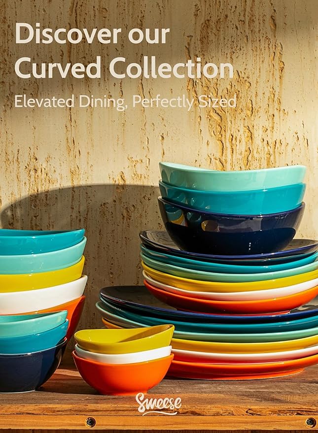 Sweese 7.8 Inch Porcelain Dessert Plates Set of 6 - Dishwasher, Microwave, Oven Safe, Chip-Resistant - Rainbow Palette