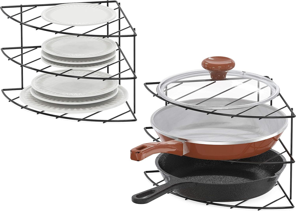 Deco Brothers 3-Tier Counter and Cabinet Corner Shelf Organizer, 2 Pack, Black