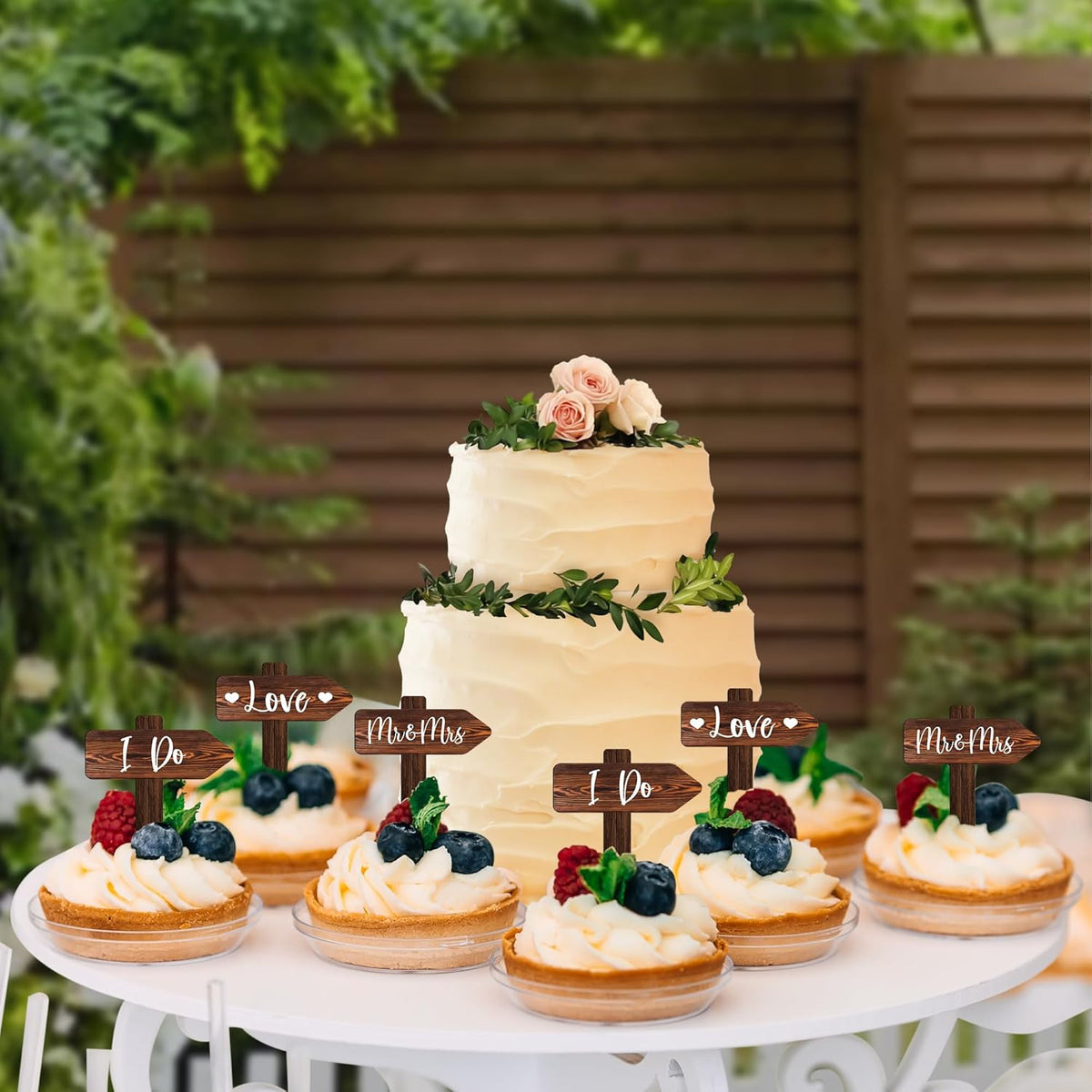 36 PCS Wedding Cupcake Toppers in Wood Rustic Wedding Cake Decoration