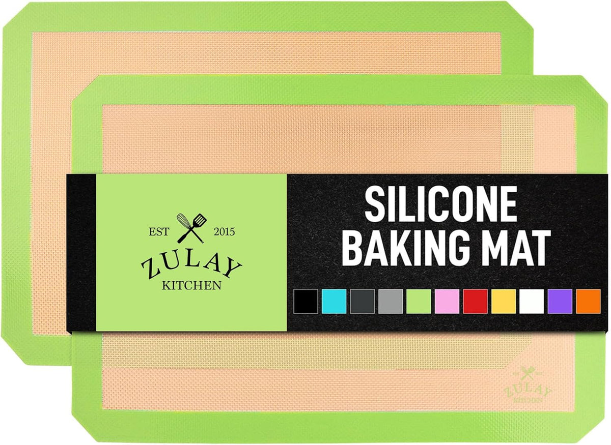 Zulay Kitchen (2 Pack) Silicone Baking Mat Sheet Set - Reusable Baking Mat Nonstick - Half Sheet Baking Mat For Oven - 16.5" x 11.6" (Light Green)