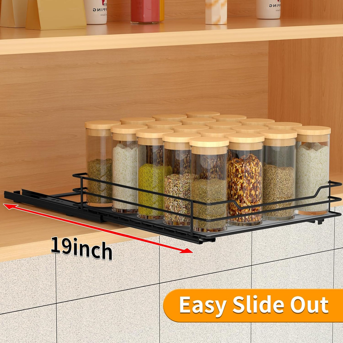 Pull Out Spice Rack Organizer for Cabinet, Heavy Duty Slide Out Spice Rack Organizer for Kitchen Cabinets and Pantry, Fits Spices, Sauces, Canned Food (8.5''Wx10.5''Dx2.5''H)