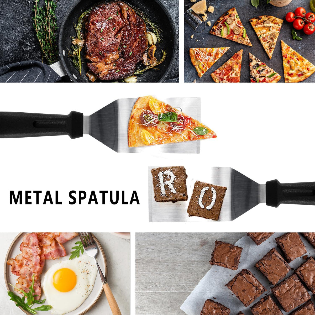 Metal Spatulas 2 Pieces, Stainless Steel Spatula with Heat Resistant Handle, 9.8 Inch Stainless Steel Spatula Ideal for Desserts, Pancakes, Eggs, Griddle Scraper or BBQ