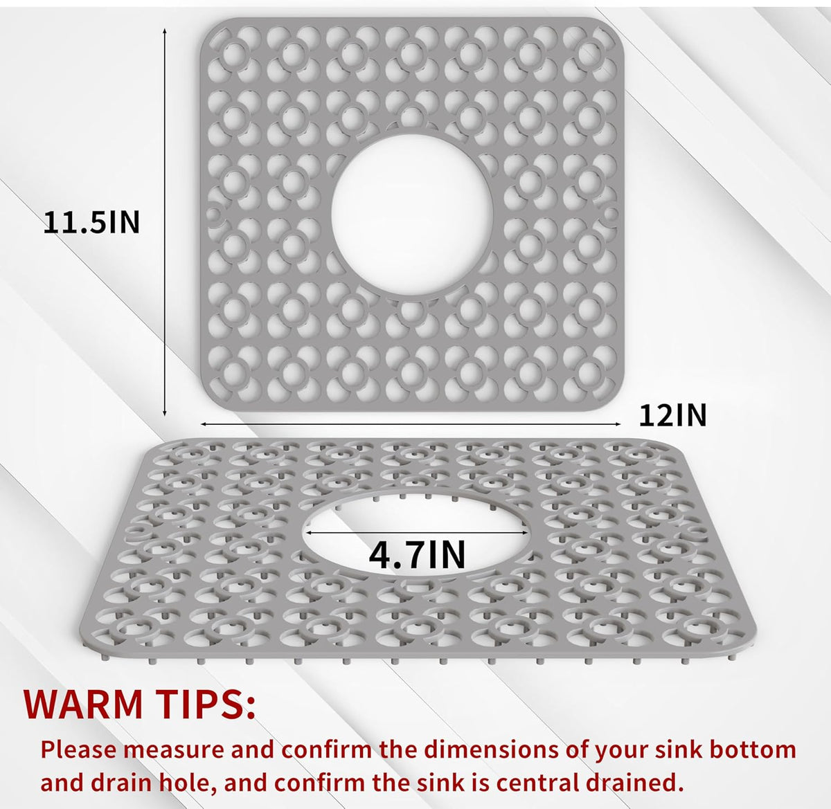 WAFT YEARN 2PCS Sink Mats Sink Protectors Dish Racks Dishwasher Safe Grid Mats for Kitchen Sink Silicone Protect Sink from Stains Damage Scratches Non Slip Heat Resistant Rust Resistant 11"X12" Grey