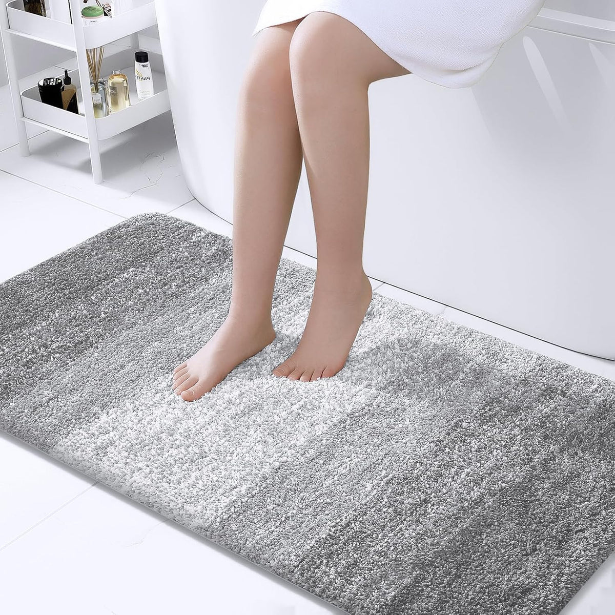 OLANLY Bathroom Runner Rugs 44x24, Extra Soft Absorbent Microfiber Bath Rugs, Rubber Backing, Quick Dry, Washable Bath Mats for Bathroom Floor, Tub and Shower, Home Decor Accessories, Light Grey