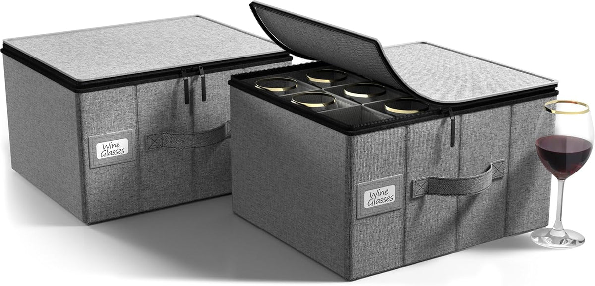 Sorbus Stemware Storage Cases Hard Shell, Wine Glass Storage Box Case with Dividers and Handle - China Storage Containers Holds 12 Crystal Glassware, Red White Wine Glasses, Champagne Flutes, Goblets