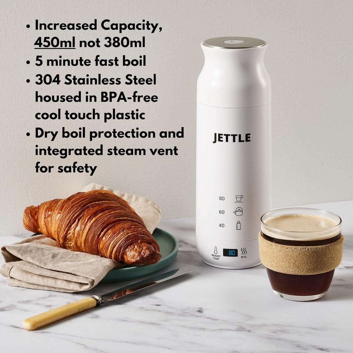 Electric Kettle - Travel Portable Heater for Coffee Tea Milk Soup - Stainless Steel Travel Water Boiler tea pot with Temperature Control - LED - Automatic Power Off - 450ml - Kitchen Appliance