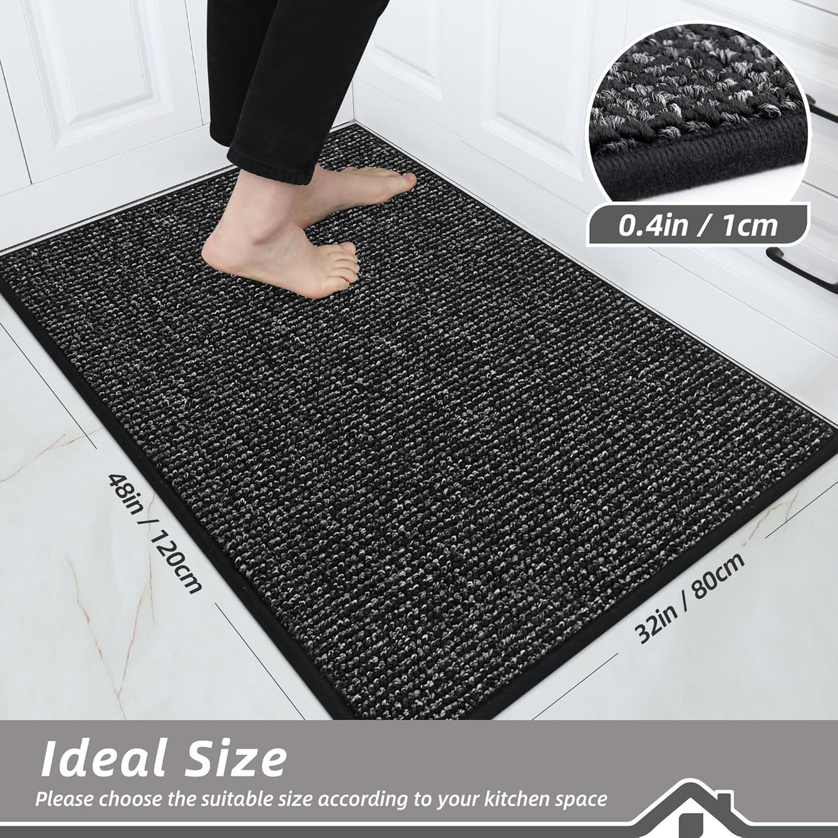 BEQHAUSE Kitchen Rugs 32"x48", Non-Slip Kitchen Mats for Floor, Super Absorbent and Stain Resistant Kitchen Rugs, Machine Washable Rugs for Kitchen, Hallway, Laundry & Sink, Black