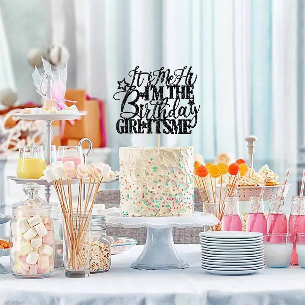 1 PCS It's Me Hi I'm the Birthday Girl It's Me Cake Topper Glitter Go Shawty It's Your Birthday Cake Pick for Funny Hot Pop Music Singer Theme Girls Birthday Party Cake Decorations Supplies Black