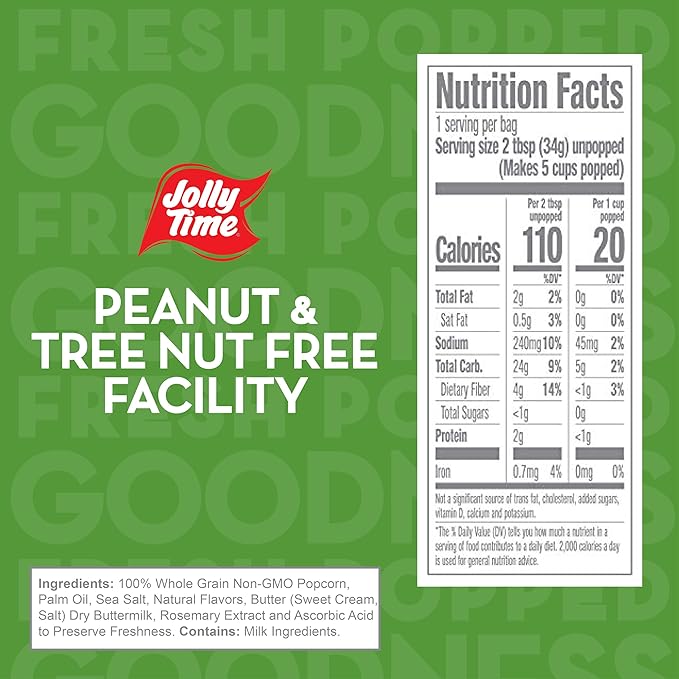 Jolly Time Healthy Pop Microwave Popcorn, 1.2oz Personal Bag, 10 Bags Per Carton (Healthy Pop 100's - Butter & Sea Salt,1.2 Ounce (Pack of 30))