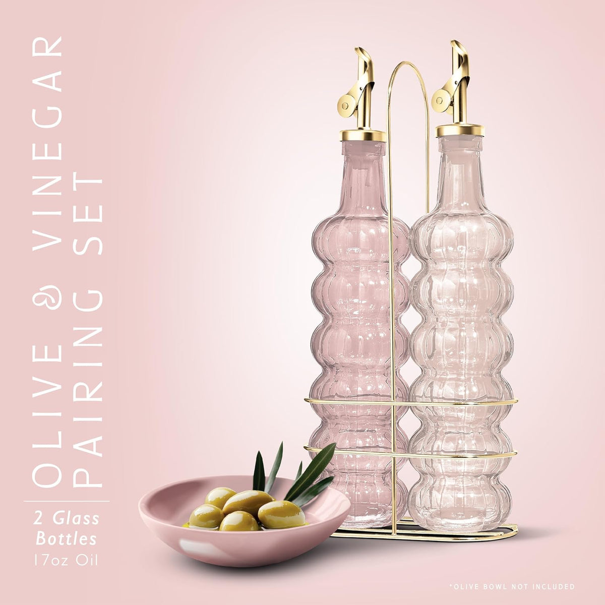 COOK WITH COLOR Glass Olive Oil Bottle Dispenser - 2 Pack- 17oz Oil and Vinegar Cruet - Olive Oil Carafe Decanter for Kitchen