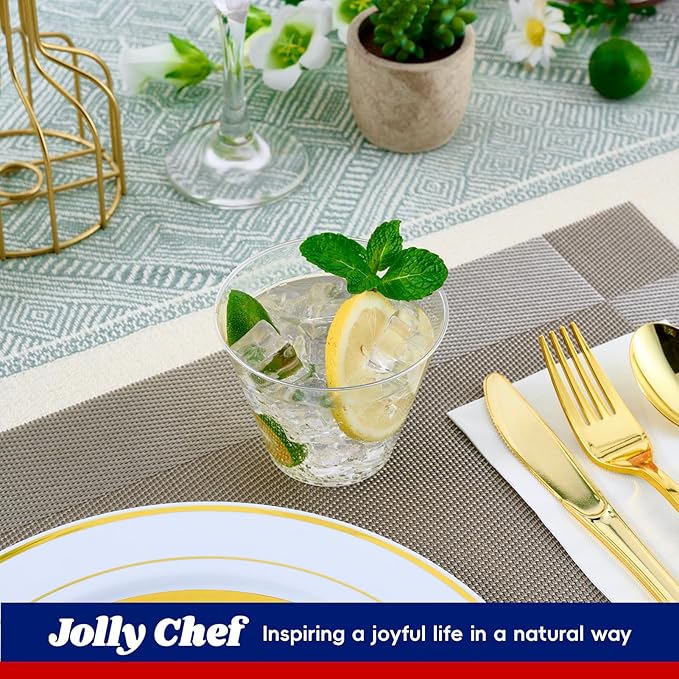 JOLLY CHEF 9 oz Clear Disposable Plastic Cups, 50 Pack Disposable Cups for Wedding,Thanksgiving, Christmas Party