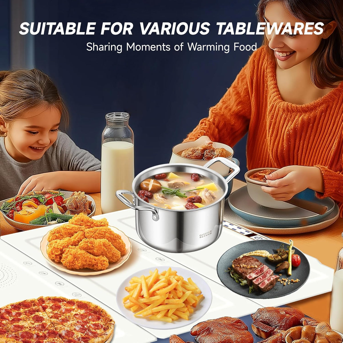 TOPRATED Large Splicing Electric Warming Tray (33x15 inch), Metal Foldable and Portable Heating Warmers Food Warming Mat for Kitchen,Parties, Buffet, Restaurant, Family dinner,Countertop