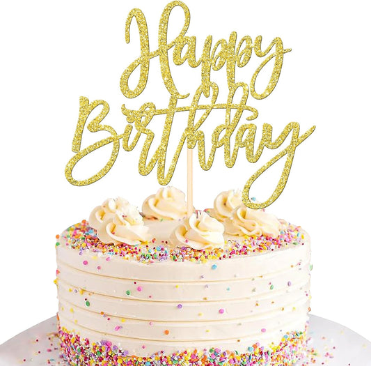 ZHUOWEISM 1 PCS Gold Happy Birthday & Anniversary Cake Topper