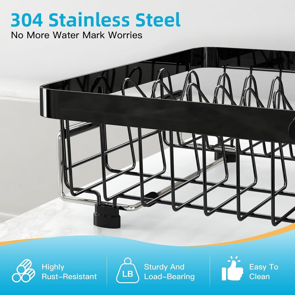romision Expandable Dish Drying Rack Over The Sink Small Metal Stainless Steel Plate Holder for Compact Kitchen, Space Saving Modern Black Hanging Drainer