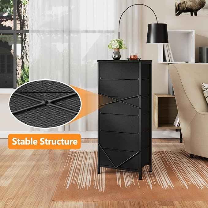Furnulem Vertical Dresser for Bedroom,Tall Storage Tower Unit and Chest with 6 Drawers,Vintage Green Nightstand Furniture with Fabric Drawer Organizer in Dorm, Living Room,Closet,Entryway,Hallyway
