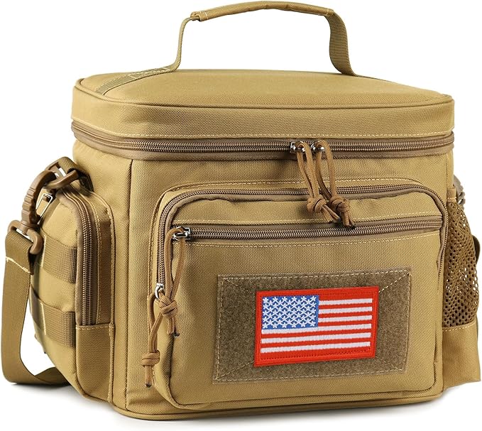 ATRIPACK Lunch Box for Men, Tactical Lunch Bag MOLLE Webbing Leakproof Insulated Large Lunch Cooler Women Adult Meal with Adjustable Shoulder Strap Durable Lunch Pail (Brown)